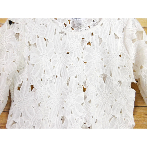 Dizzy Lizzy Shirt Large White Floral Lace Short Sleeve Eyelet - Picture 2 of 7
